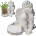 FIGURKA NAGROBNA ANIOŁ OZDOBA GIPSOWA NA GRÓB Biało srebrna