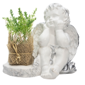 FIGURKA NAGROBNA ANIOŁ OZDOBA GIPSOWA NA GRÓB Biało srebrna