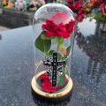 WIECZNA RÓŻA ŚWIECĄCA Lampion LED Na GRÓB Cmentarz STATUETKA NOWOSCI ZŁOTA