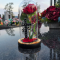 WIECZNA RÓŻA ŚWIECĄCA Lampion LED Na GRÓB Cmentarz STATUETKA NOWOSCI ZŁOTA
