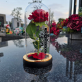 WIECZNA RÓŻA ŚWIECĄCA Lampion LED Na GRÓB Cmentarz STATUETKA NOWOSCI ZŁOTA