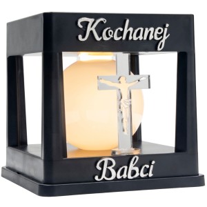 ZNICZ SOLARNY LED LAMPION NA GRÓB STATUETKA NA CMENTARZ Z KRZYŻEM