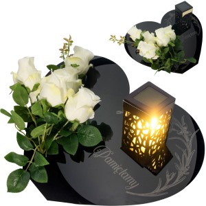 Wiązanka na grób ze zniczem solarnym KOMPOZYCJA KWIATOWA podstawka serce