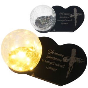 Znicz solarny LED z kulą  STATUETKA NA GRÓB wieczny lampion szkło akryl