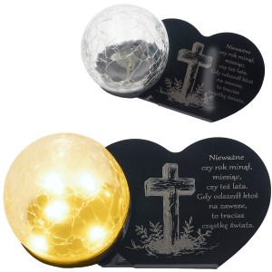 Znicz solarny LED z kulą  STATUETKA NA GRÓB wieczny lampion szkło akryl