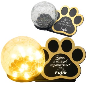 ZNICZ SOLARNY LED dla Psa/Kota statuetka serce  grawer IMIĘ  lampka 3D łapa