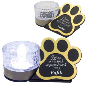 ZNICZ SOLARNY LED dla Psa/Kota statuetka serce  grawer IMIĘ  lampka 3D łapa