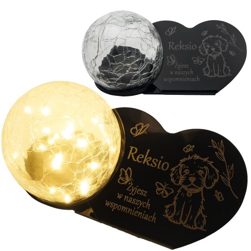 ZNICZ SOLARNY LED dla Psa/Kota statuetka serce  grawer IMIĘ  lampka 3D