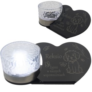 ZNICZ SOLARNY LED dla Psa/Kota statuetka serce  grawer IMIĘ  lampka 3D
