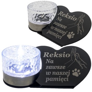 ZNICZ SOLARNY LED dla Psa/Kota statuetka serce  grawer IMIĘ  lampka 3D