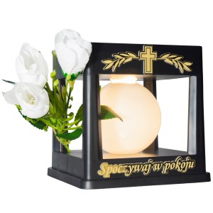 ZNICZ SOLARNY LED LAMPION NA GRÓB STATUETKA NA CMENTARZ Z KRZYŻEM