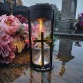 ZNICZ SOLARNY LED LAMPION NA GRÓB STATUETKA NA CMENTARZ Z KRZYŻEM