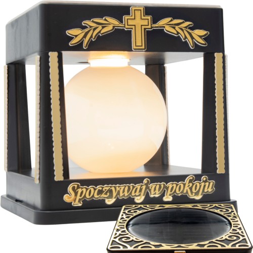 ZNICZ SOLARNY LED LAMPION NA GRÓB STATUETKA NA CMENTARZ Z KRZYŻEM