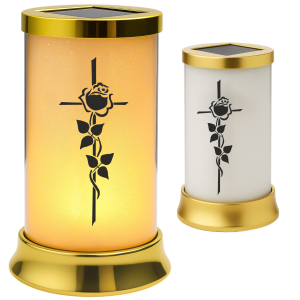 ZNICZ SOLARNY LED LAMPION NA GRÓB STATUETKA CMENTARZ KRZYŻ NOWOSCI RÓŻA