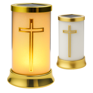 ZNICZ SOLARNY LED LAMPION NA GRÓB STATUETKA NA CMENTARZ KRZYŻ NOWOSCI ZŁOTY