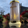 ZNICZ SOLARNY LED LAMPION NA GRÓB STATUETKA NA CMENTARZ KRZYŻ NOWOSCI ZŁOTY