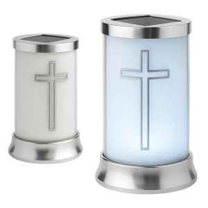 ZNICZ SOLARNY LED LAMPION NA GRÓB STATUETKA CMENTARZ KRZYŻ NOWOSCI SREBRNY