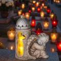 DUŻY ZNICZ + ŚWIECA GIPSOWA FIGURKA NAGROBNA LAMPA LED