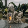 DUŻY ZNICZ + ŚWIECA GIPSOWA FIGURKA NAGROBNA LAMPA LED
