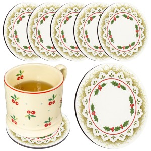 Podkładka pod kubek drewniana ZESTAW PODKŁADKI na STÓŁ OBRUS białe 6SZT