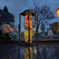 Znicz solarny LED lampion NA GRÓB cmentarz RÓŻA CZERWONA wieczna duży kwiat
