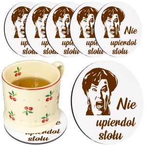 Podkładka pod kubek drewniana ZESTAW PODKŁADKI na STÓŁ OBRUS białe 6SZT