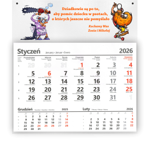 KALENDARZ 2026r NA DZIEŃ BABCI DZIADKA Z NADRUKOWANYMI IMIONAMI  PERSONALIZOWANY