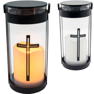 ZNICZ solarny LED lampion na grób STATUETKA na cmentarz z KRZYŻEM