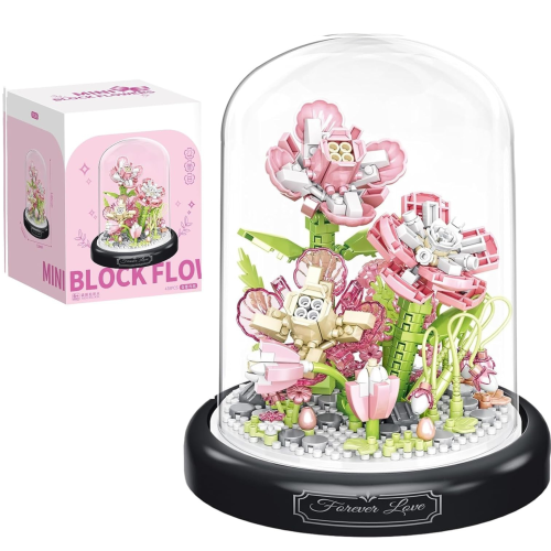 KLOCKI KONSTRUKCYJNE BUKIET RÓŻOWE KWIATY ZESTAW KWIATÓW PREZENT KWIAT