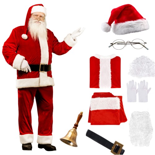STRÓJ ŚWIĘTEGO MIKOŁAJA  Welurowy kostium ZESTAW 9 ELEMENTÓW ROZMIAR XL