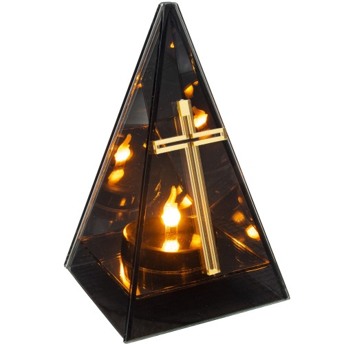 Znicz led ZŁOTY KRZYŻ efekt płomienia LAMPION NA GRÓB cmentarz statuetka