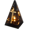 Znicz led ZŁOTY KRZYŻ efekt płomienia LAMPION NA GRÓB cmentarz statuetka