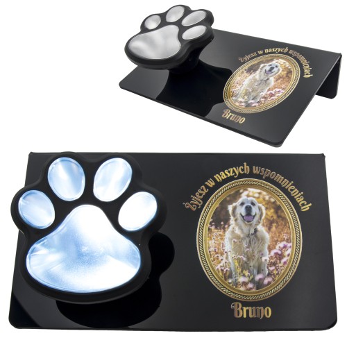 ZNICZ SOLARNY LED dla Psa/Kota statuetka ZE ZDJĘCIEM PUPILA I JEGO IMIĘ lampka 3D łapa