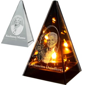 Znicz LED Piramida 20cm PERSONALIZOWANY grawer ZDJĘCIE Babcia Dziadek