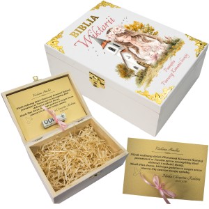 Personalizowane pudełko na Chrzest Komunię drewniane białe UV imię dedykacja