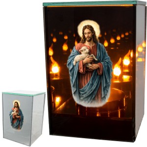 Znicz LED Jezus Dobry Pasterz kapliczka lampion na grób lustro weneckie