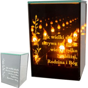 ZNICZ LED LAMPION NA GRÓB efekt nieskończonego ognia CYTAT róże PREMIUM