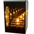 ZNICZ LED LAMPION na GRÓB cmentarz efekt nieskończonego ognia CYTAT GOŹDZIK