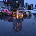 ZNICZ LED LAMPION na GRÓB cmentarz efekt nieskończonego ognia CYTAT GOŹDZIK