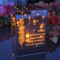 ZNICZ LED LAMPION na GRÓB cmentarz efekt nieskończonego ognia CYTAT GOŹDZIK