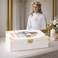 Personalizowane pudełko na PIERWSZĄ KOMUNIĘ ŚWIĘTĄ drewniane białe UV imię dedykacja