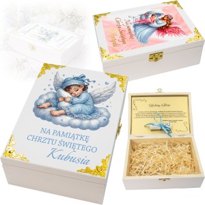 Personalizowane pudełko na CHRZEST ŚWIĘTY drewniane białe UV imię dedykacja