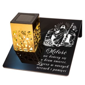 ZNICZ SOLARNY dekoracja STROIK na grób  podstawka na cmentarz Jezus GRAWER