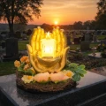 Znicz Nagrobny LED Złote Dłonie Lampion Dekoracyjny na Grób Kwiaty WIENIEC