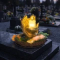 Znicz Nagrobny LED Złote Dłonie Lampion Dekoracyjny na Grób Kwiaty WIENIEC