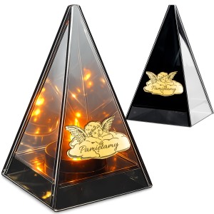 ZNICZ LED efekt płomienia LAMPION na GRÓB cmentarz SZKLANY Duży Lampion