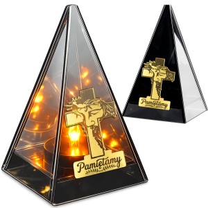 ZNICZ LED efekt płomienia LAMPION na GRÓB cmentarz SZKLANY  Z KRZYŻEM