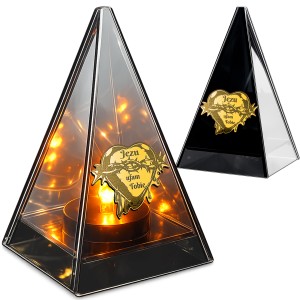 ZNICZ LED efekt płomienia LAMPION na GRÓB cmentarz SZKLANY  Z  SERCEM