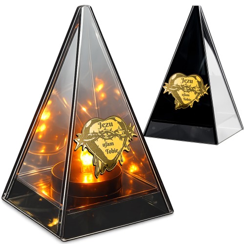 ZNICZ LED efekt płomienia LAMPION na GRÓB cmentarz SZKLANY  Z  SERCEM