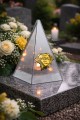 ZNICZ LED efekt płomienia LAMPION na GRÓB cmentarz SZKLANY  Z  SERCEM